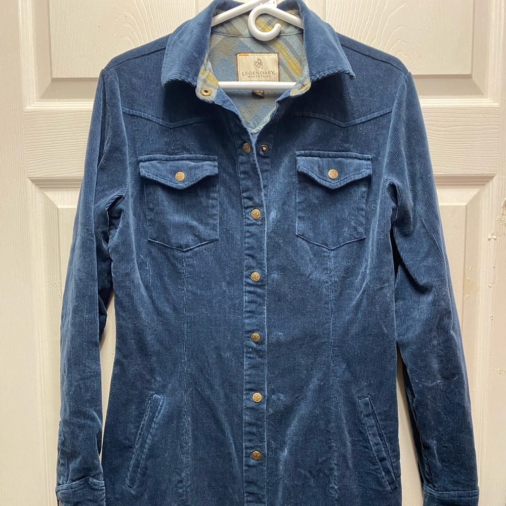 Legendary Whitetails corduroy snap front shirt dress, size M